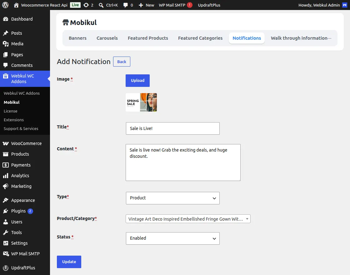 woocommerce-react-api-add-notification