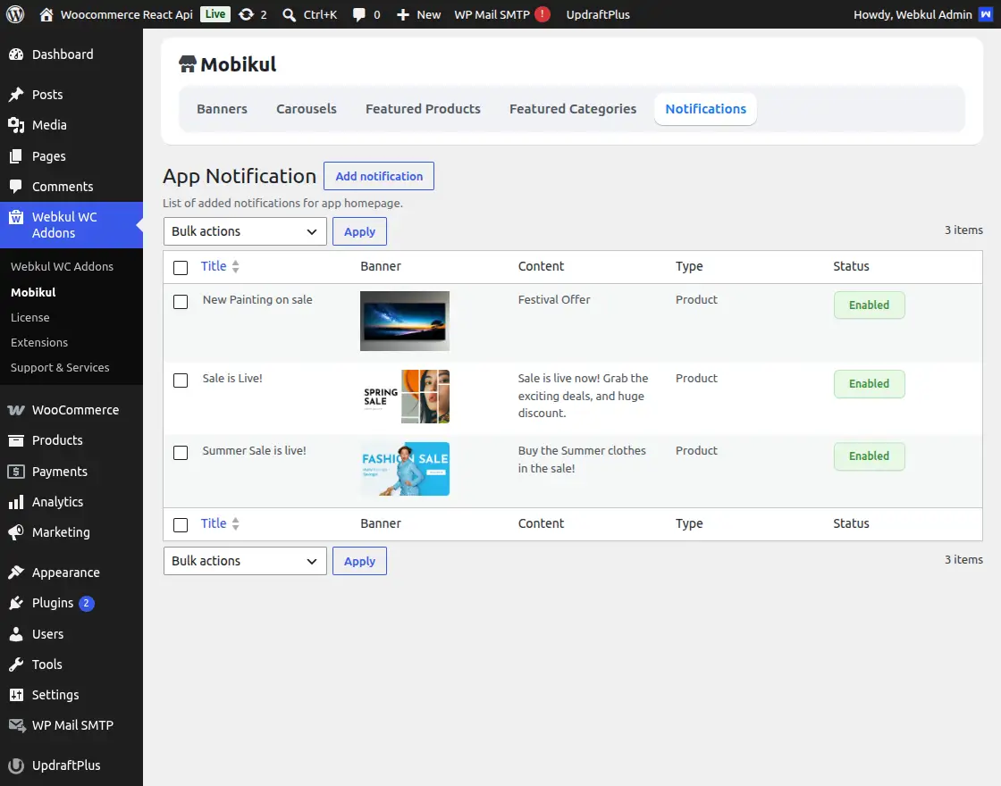 woocommerce-react-api-add-notification
