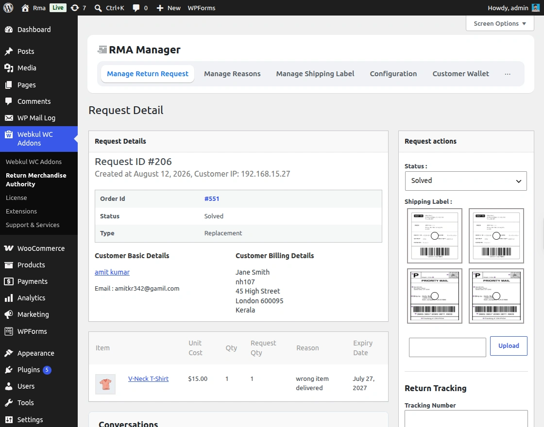 RMA details request-details