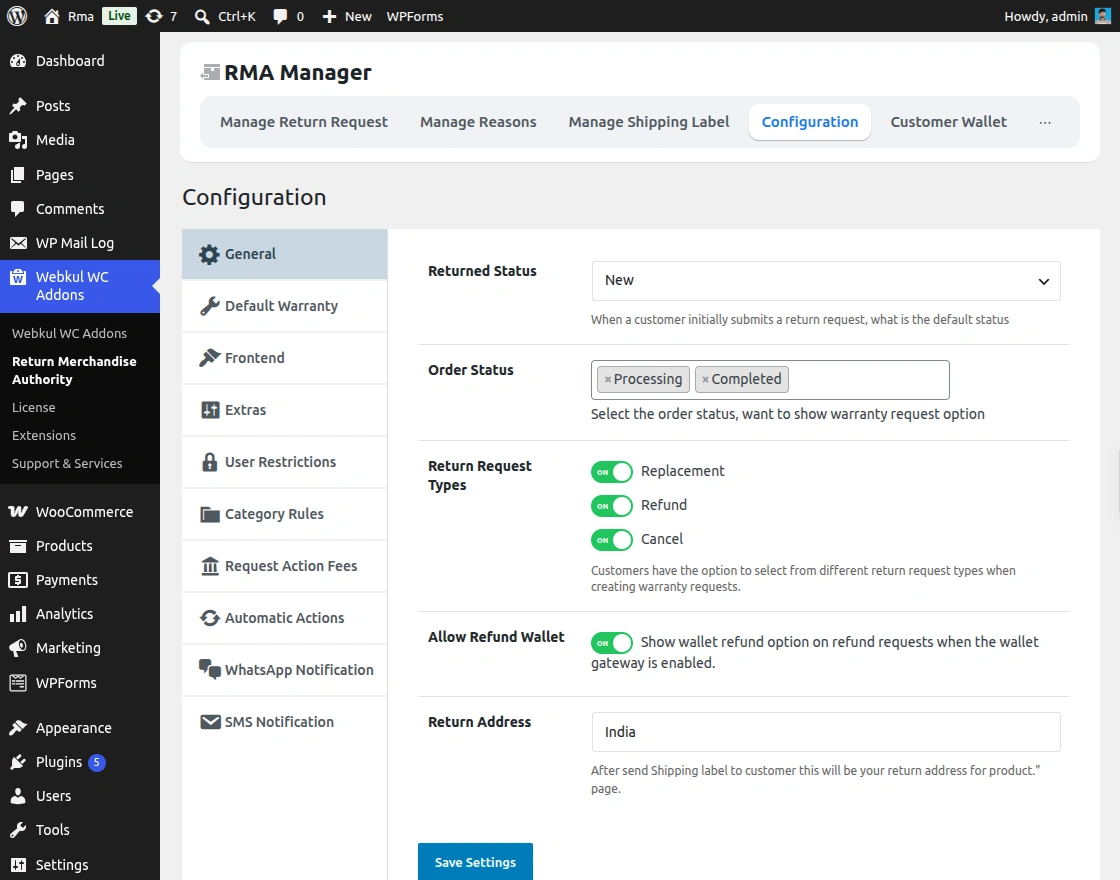 webkul-woocommerce-product-rma-admin-configuration