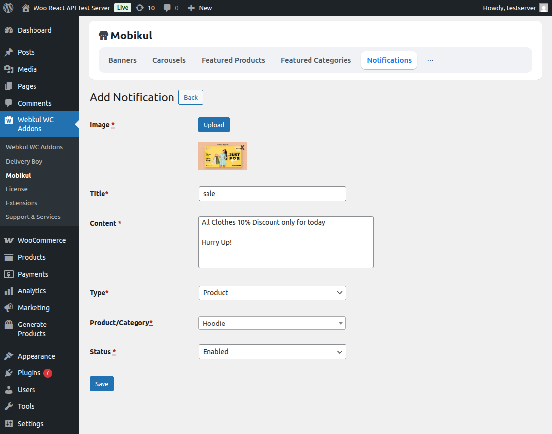 woocommerce-react-api-add-notification