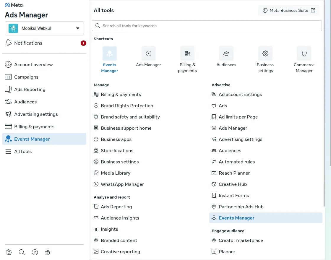 magento 2 create a dataset meta pixel setup