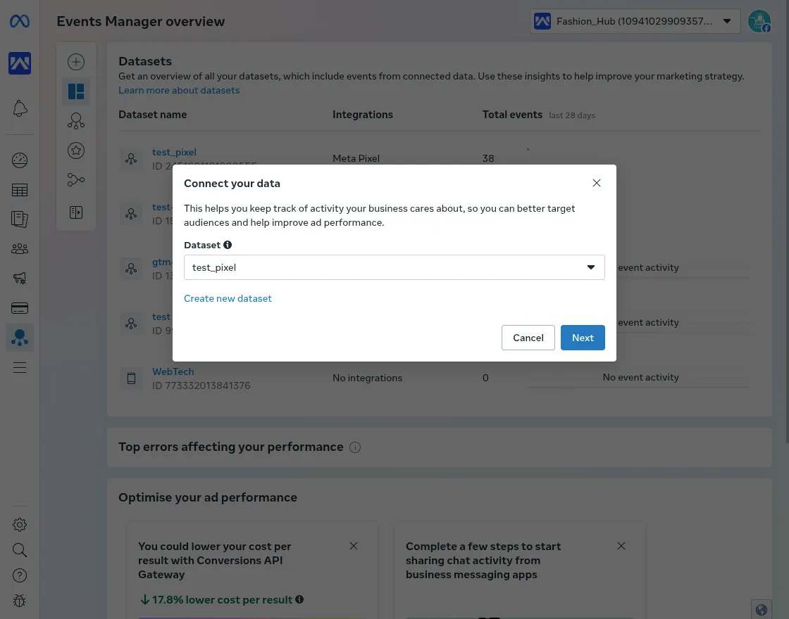 magennto 2 gtm extension create or connect a dataset