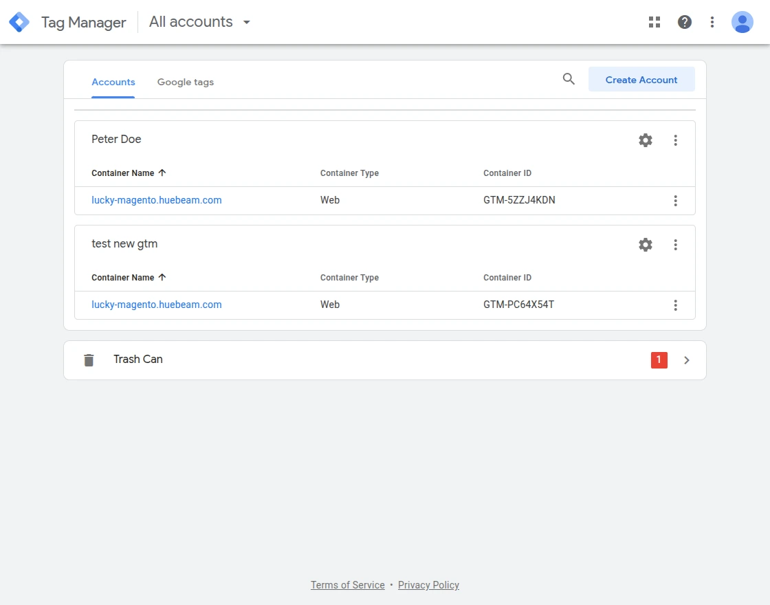 container id visible all gtm accounts with container id
