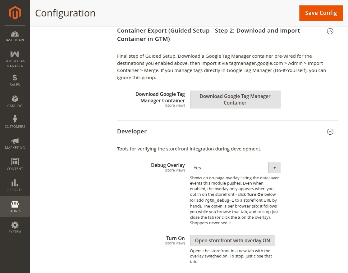 container export and debug overlay