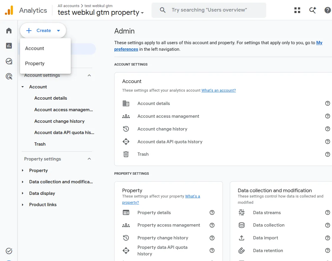 google analytics account create