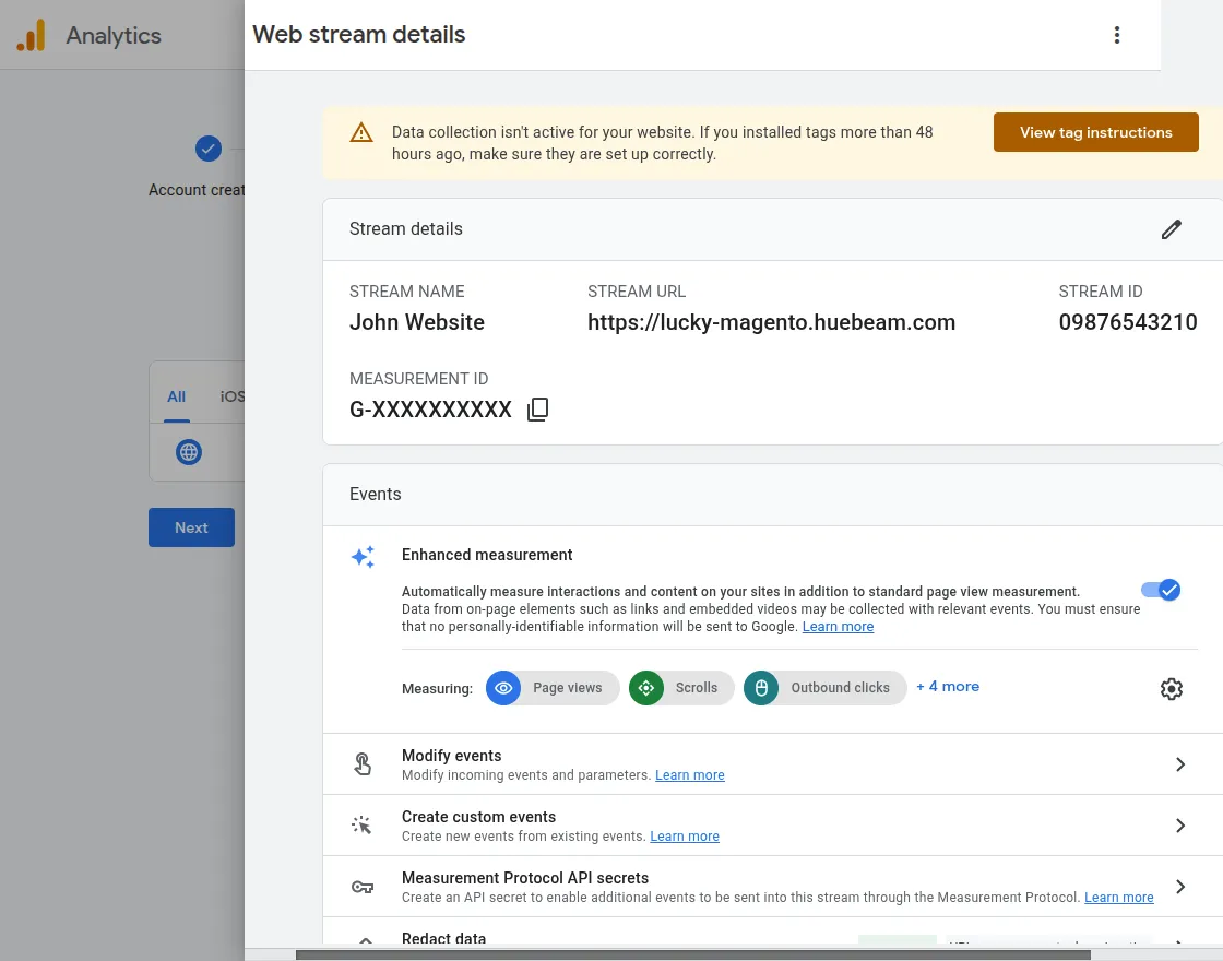 magento 2 gtm created account on GA4