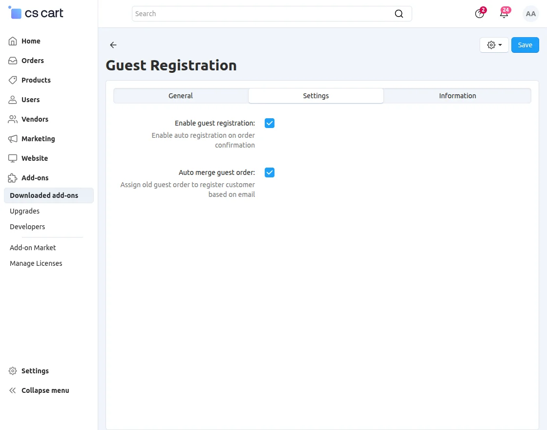 cs-cart-auto-guest-registration-configurations