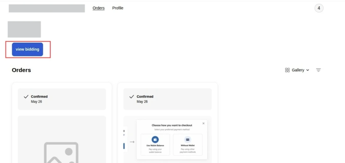 customer account page