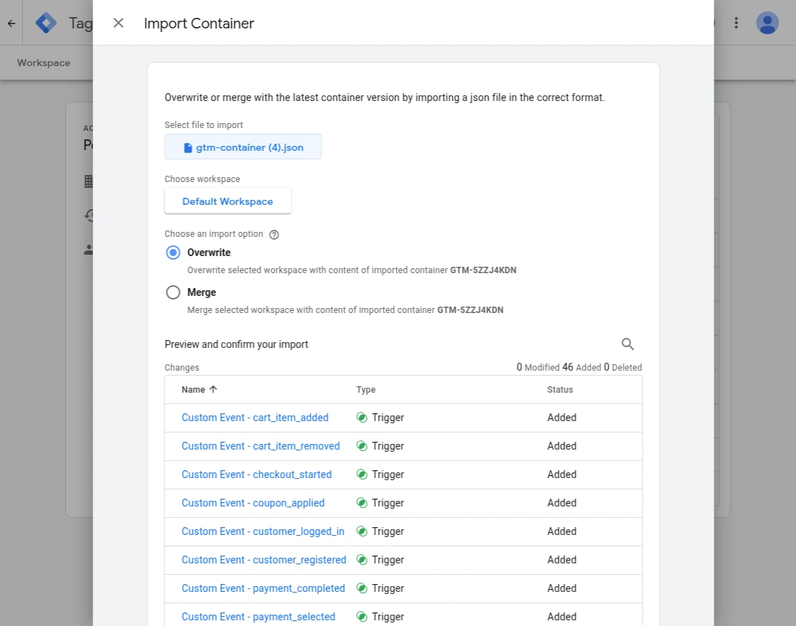 choose tag type import to workspace