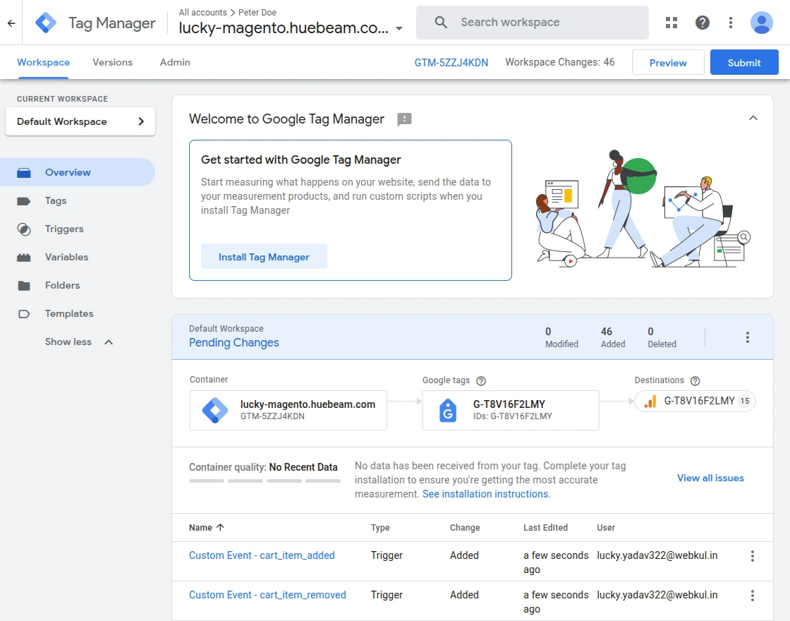 container not published live-gtm
