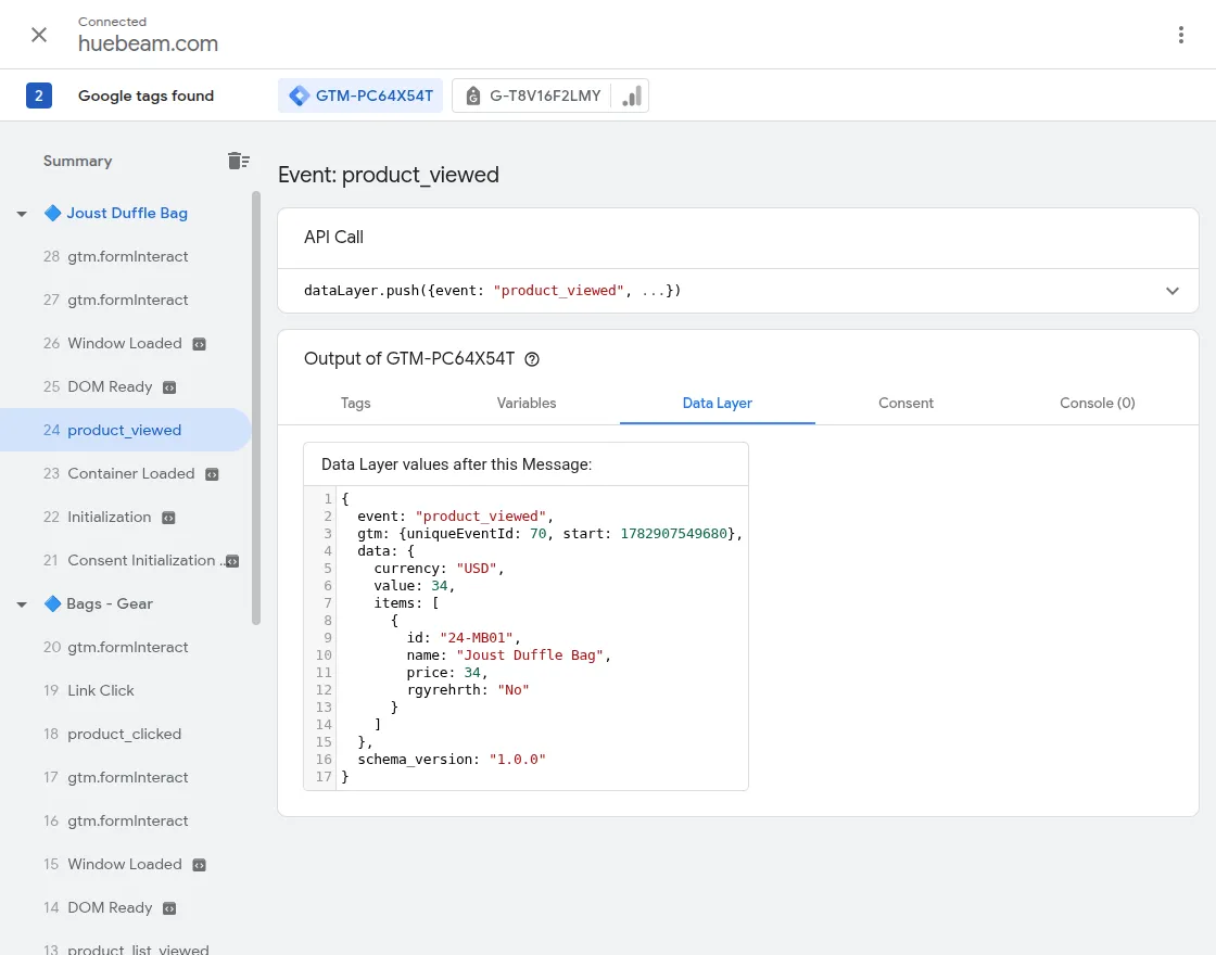 adobe commerec gtm extension product page data layer gtm