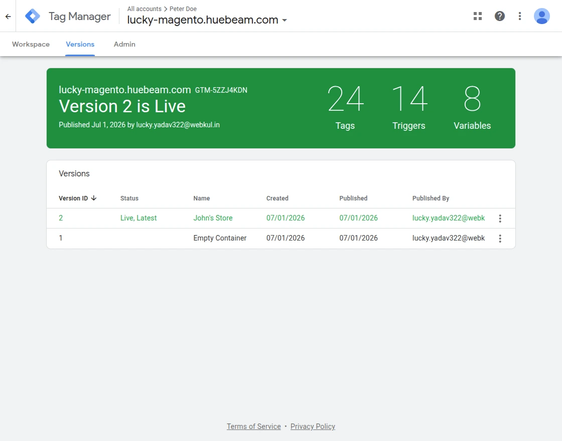 container published tag live after changes