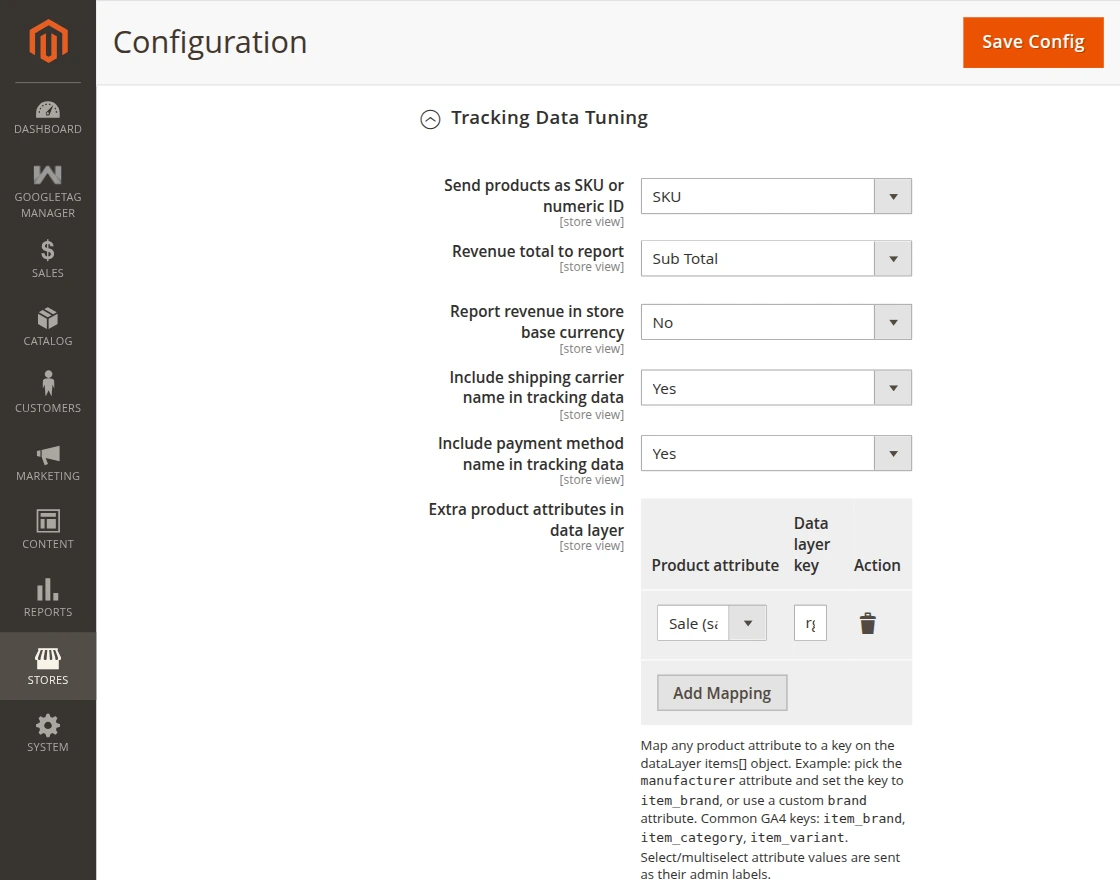 adobe commerce gtm extention Tracking Data Tuning configuration