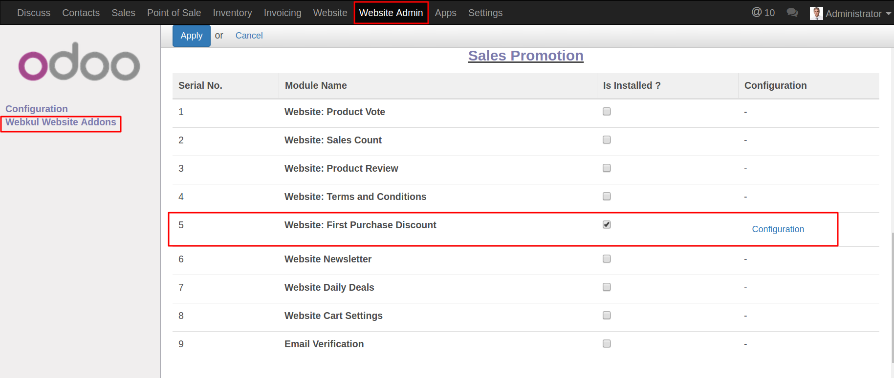 Odoo Website First Purchase Discount