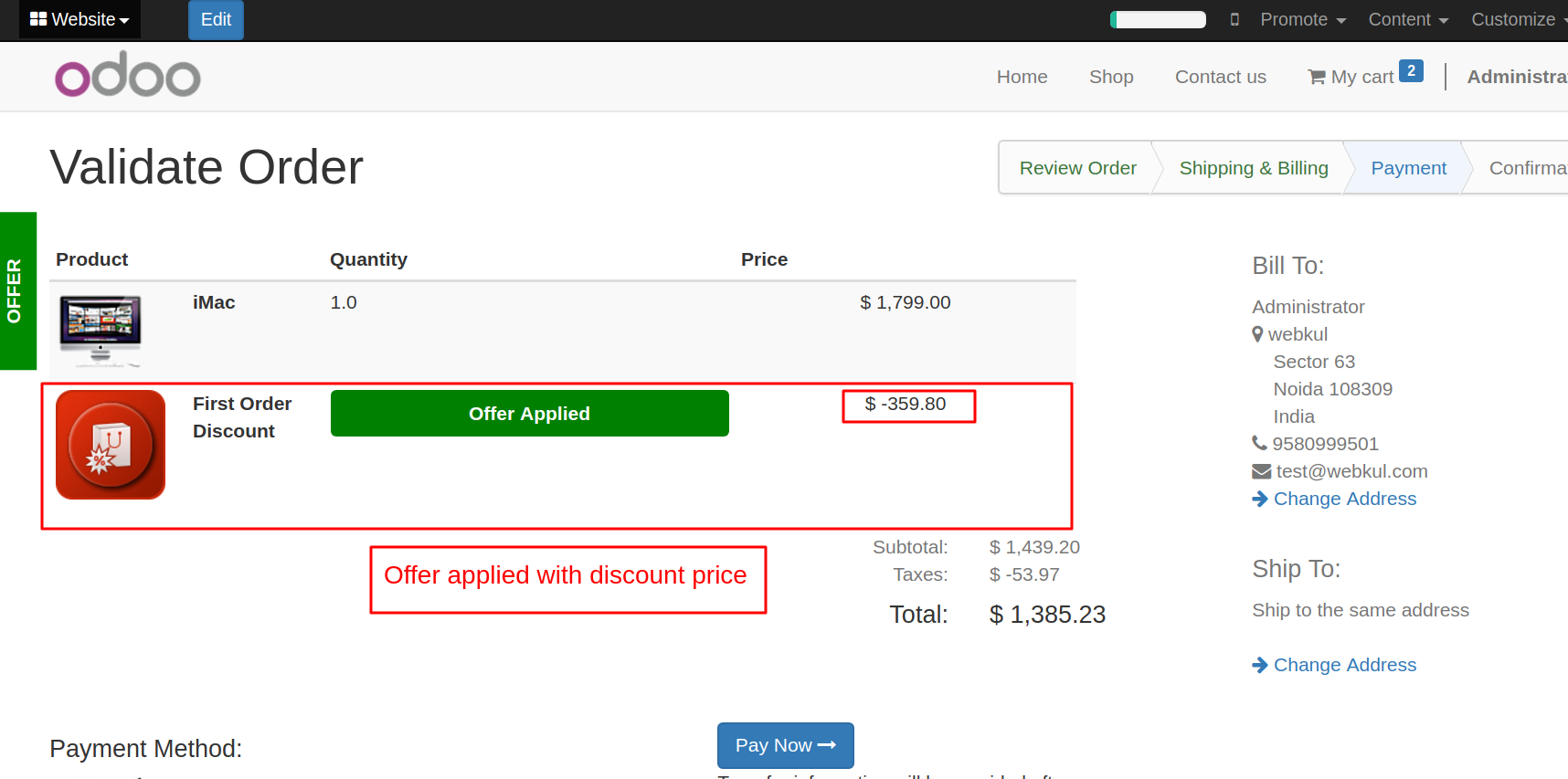 Odoo Website First Purchase Discount