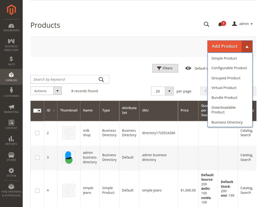 Admin adds business directory