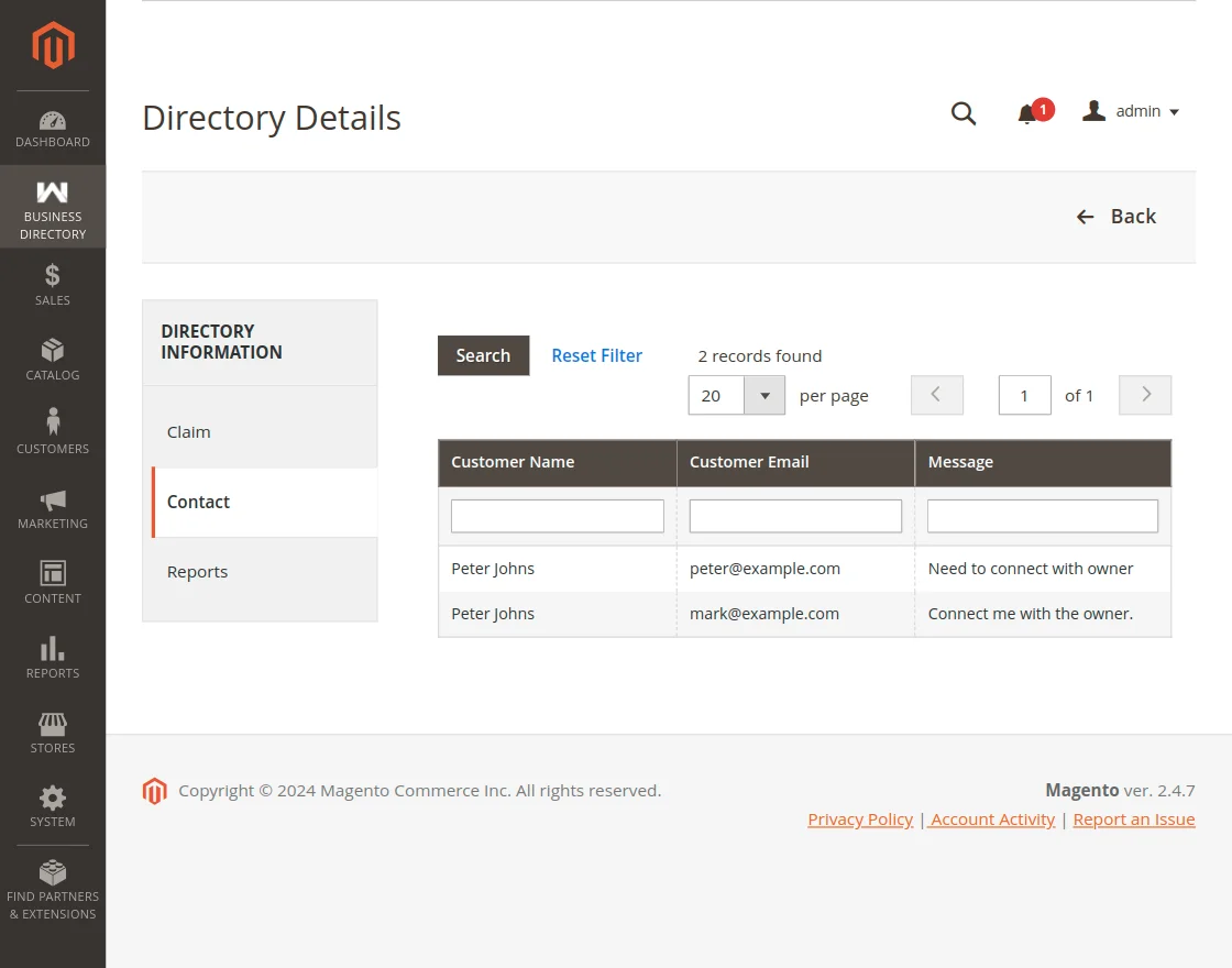 Business Directory Contact