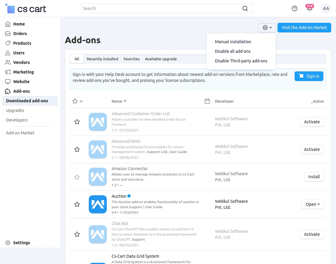 mannual installation