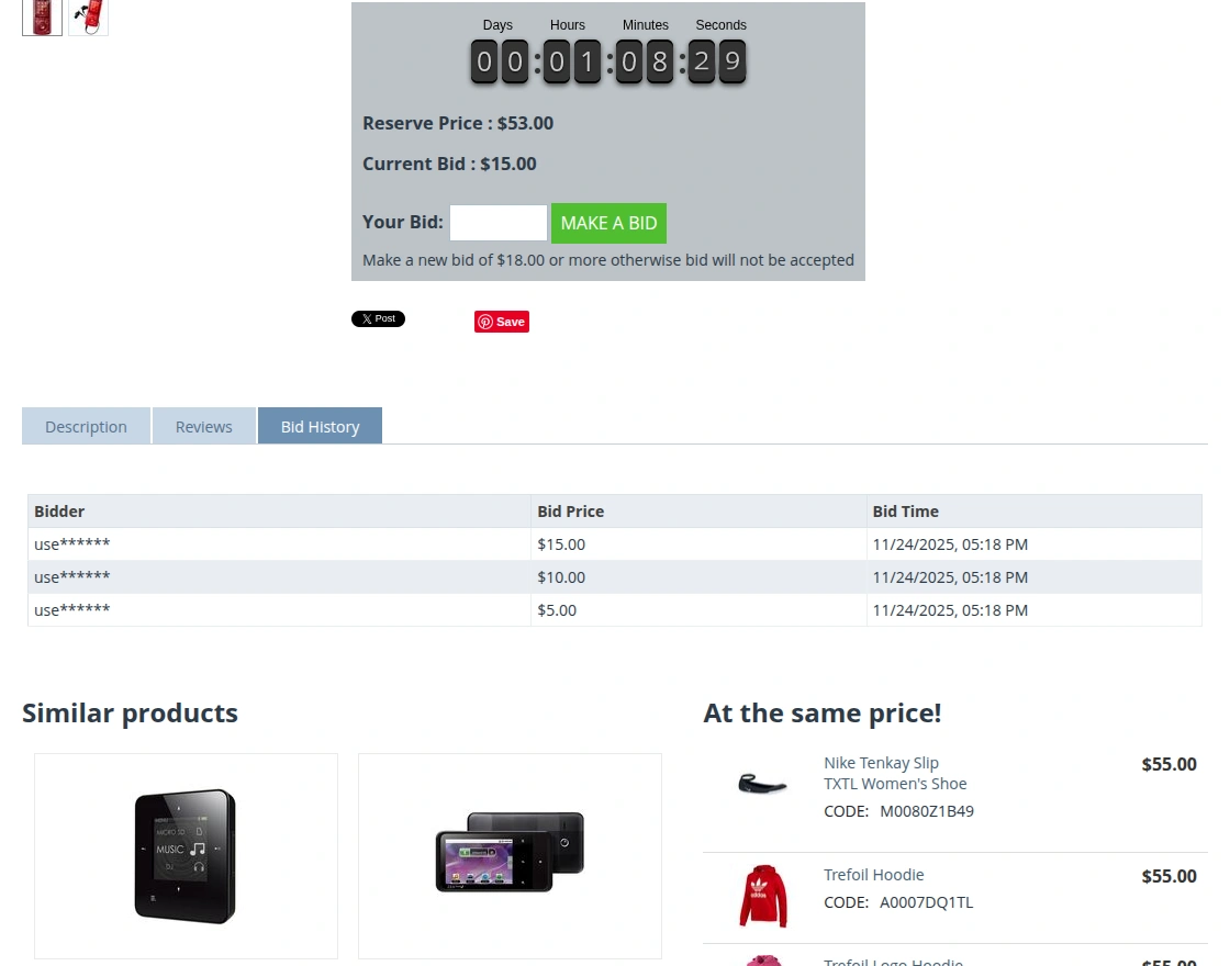 bid history frontend