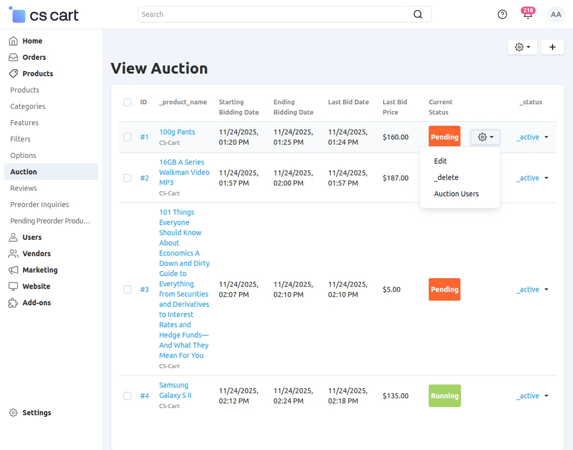 edit auction details