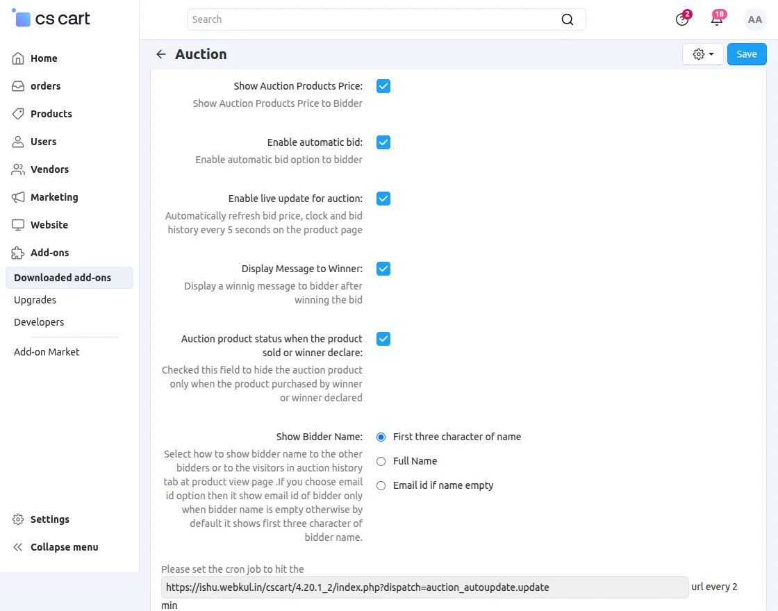 addon configuration