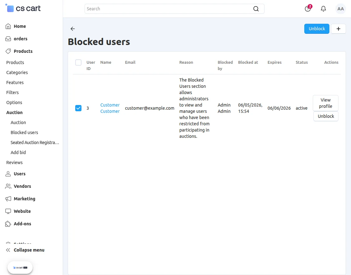 blocked user section