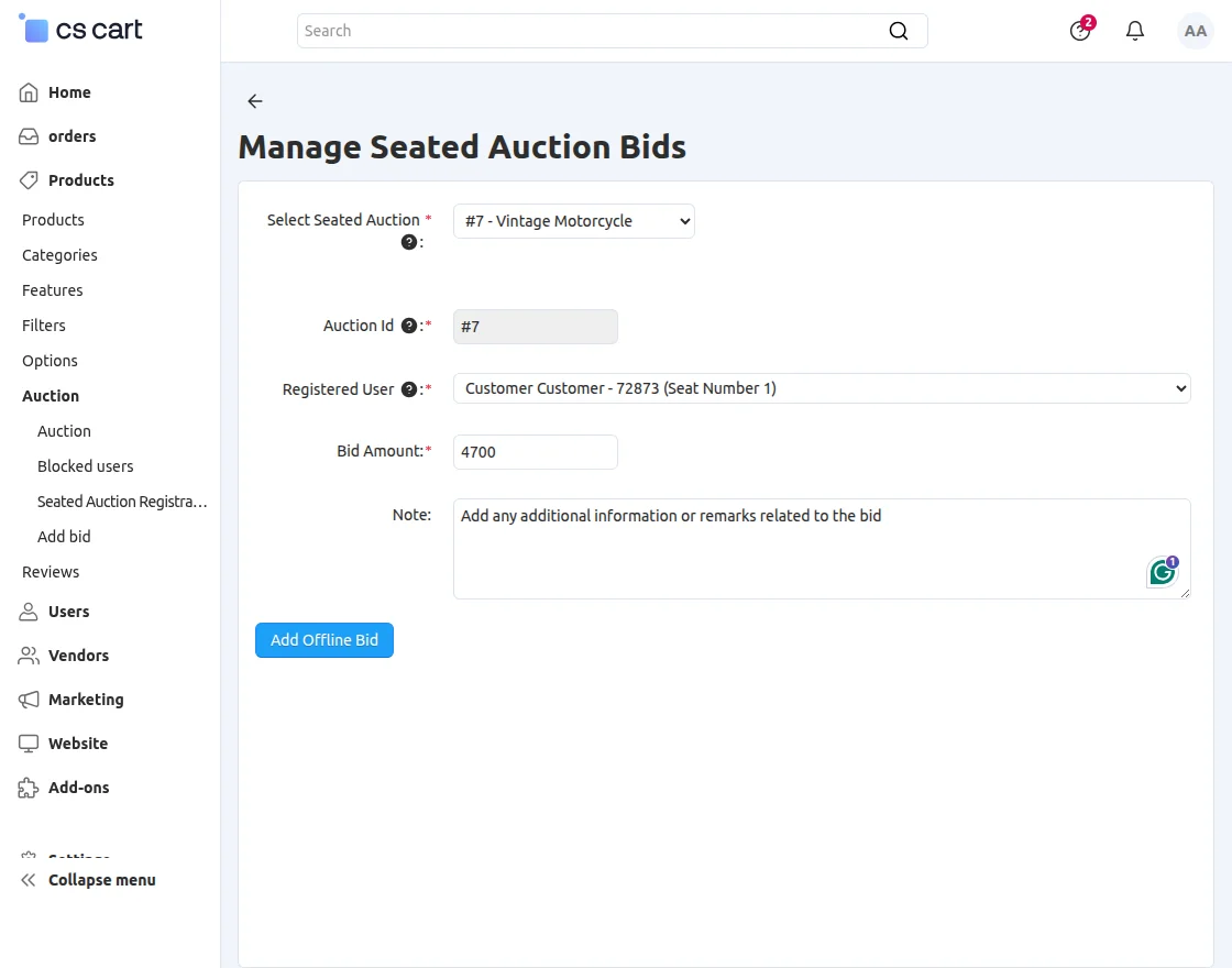 offline bid