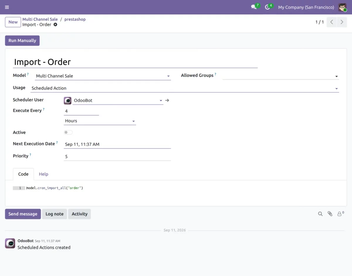 Odoo prestashop import order cron