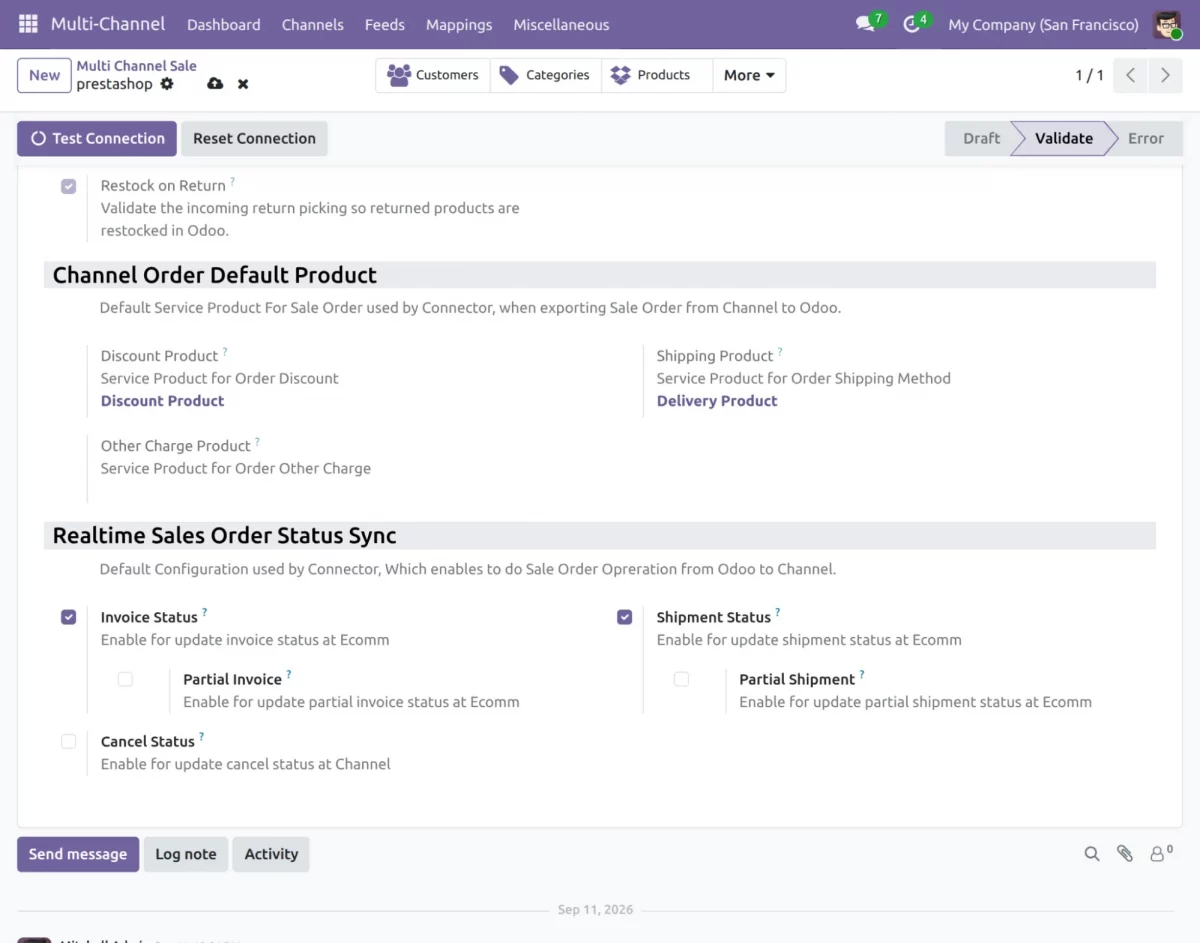 Odoo Prestashop sales settings