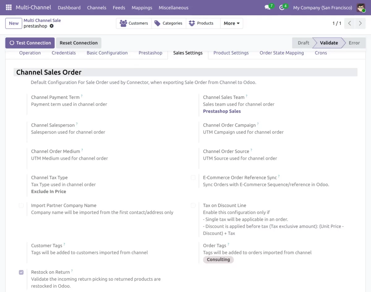 Odoo Multichannel Prestashop Connector
