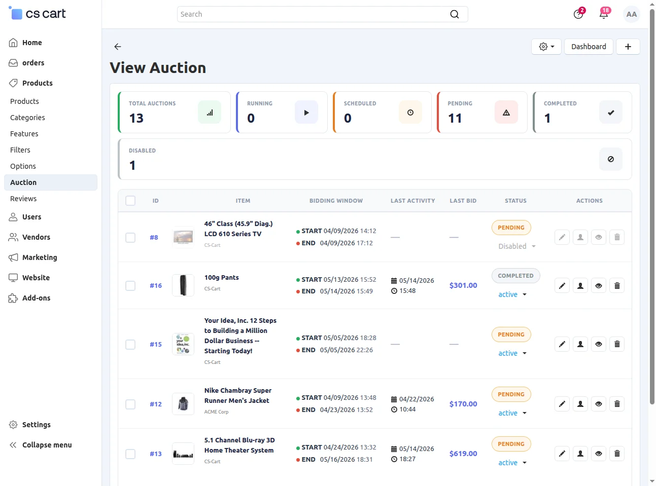 create an auction