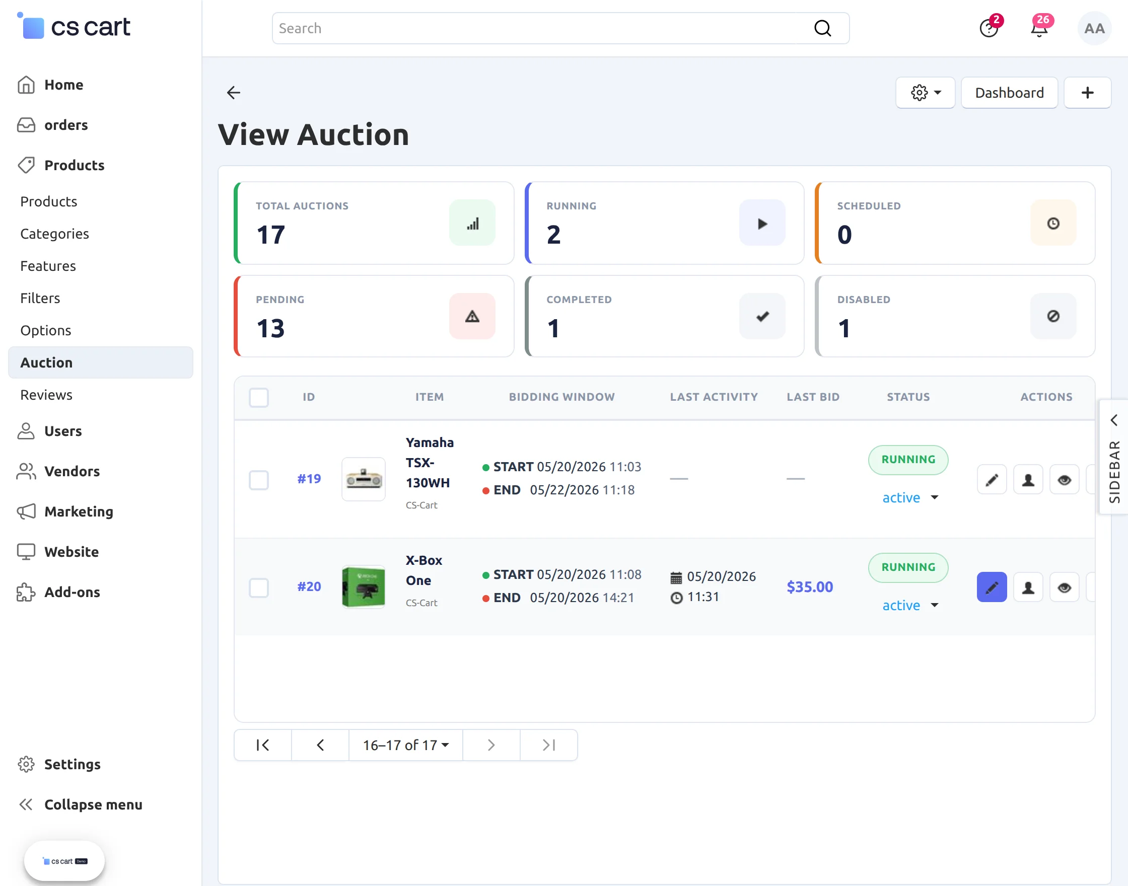 edit auction product