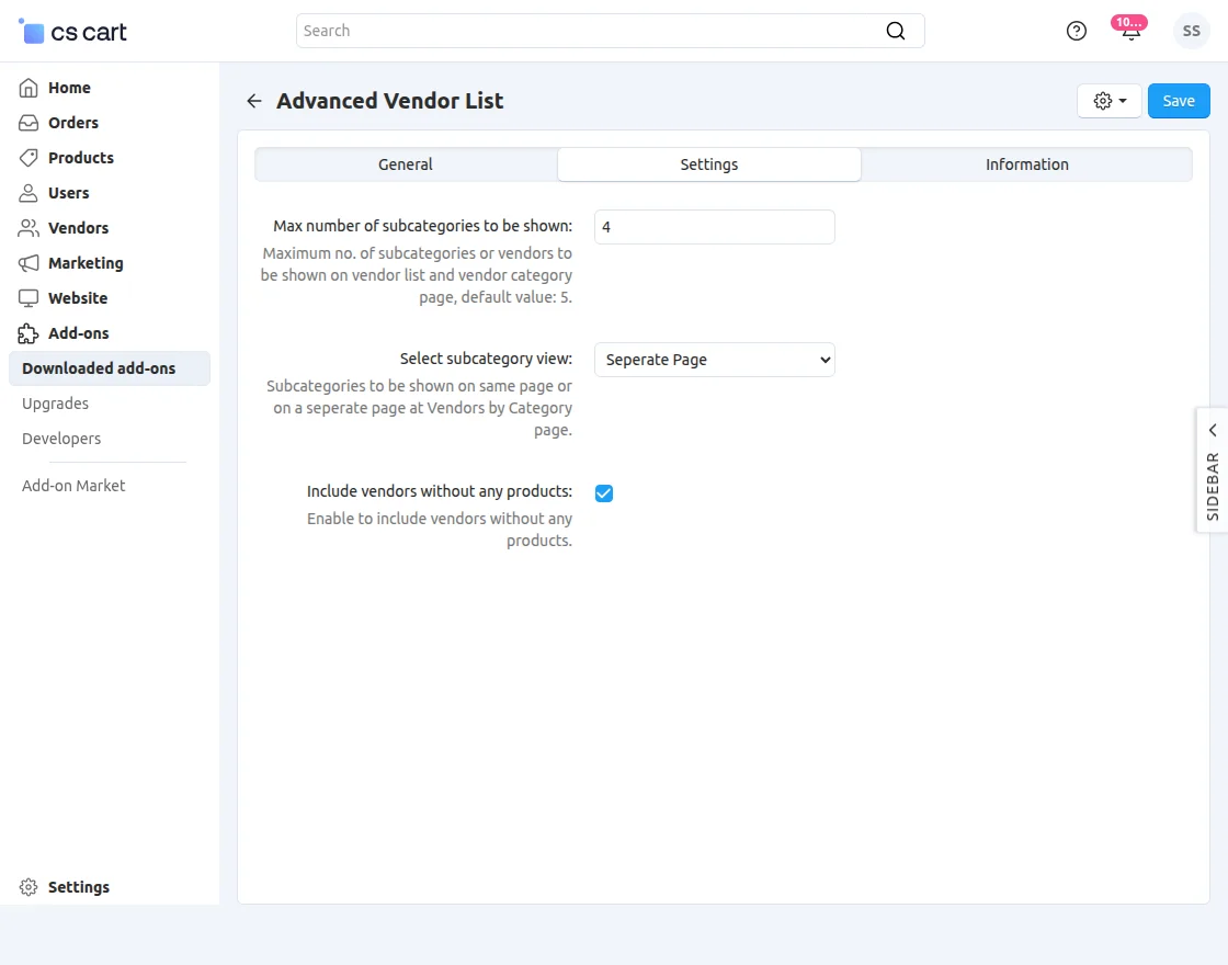advance vendor configuration