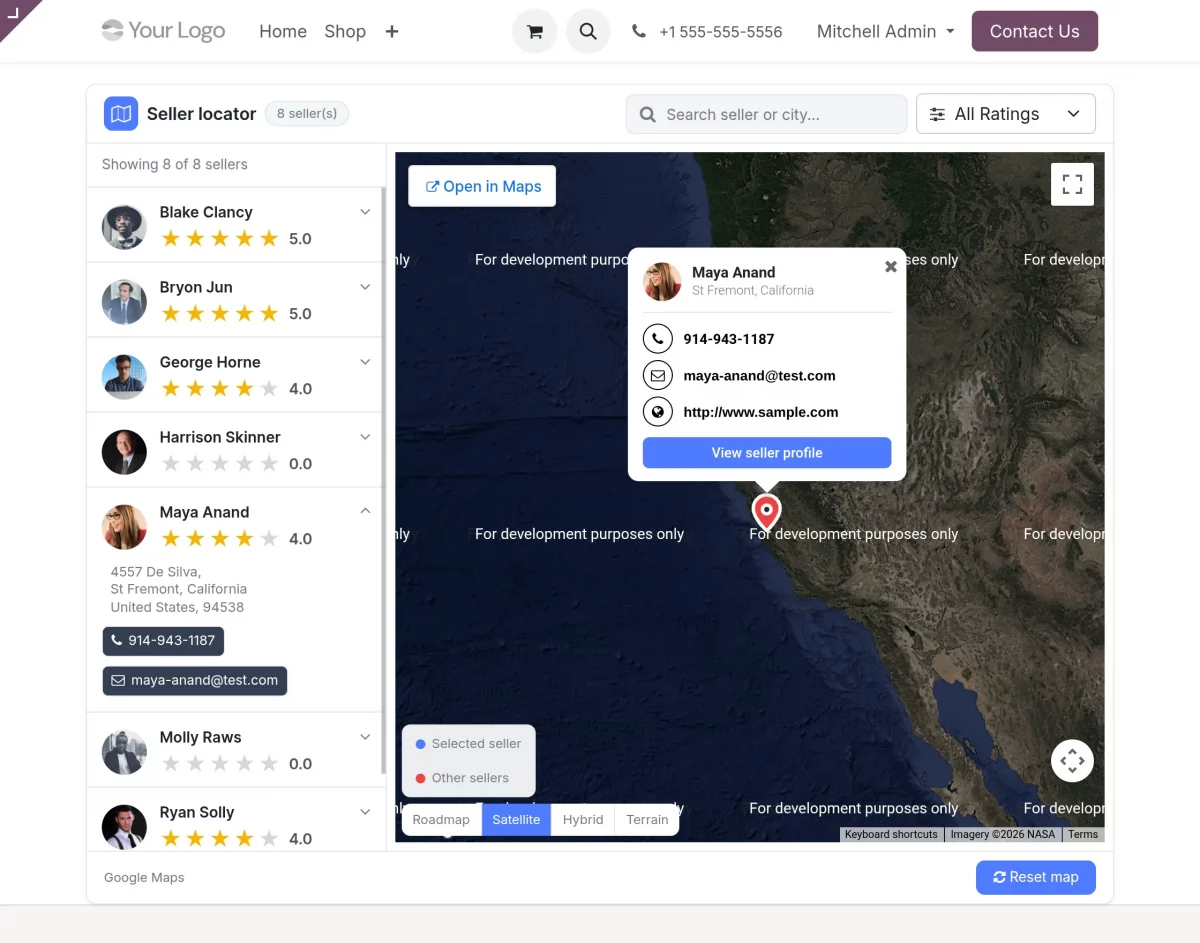 change seller locator map view