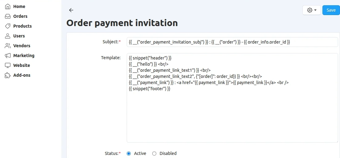 CS-Cart email template