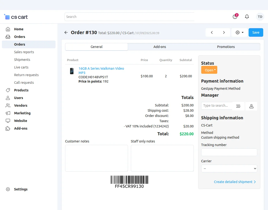 Gestpay payment response in CS-Cart order details