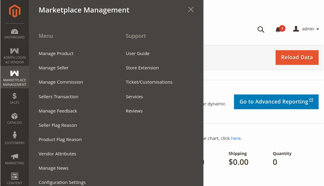 Manage admin login as vendor
