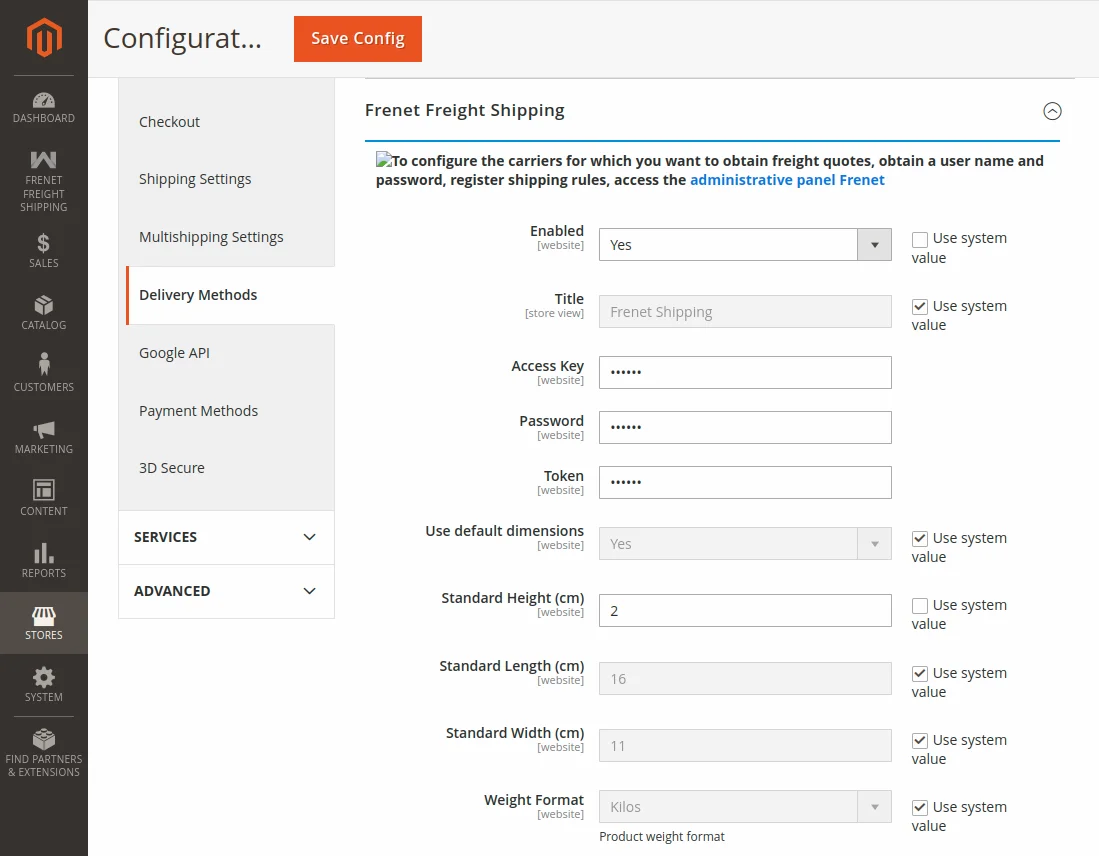 Magento2-frenet-freight-shipping-configuration