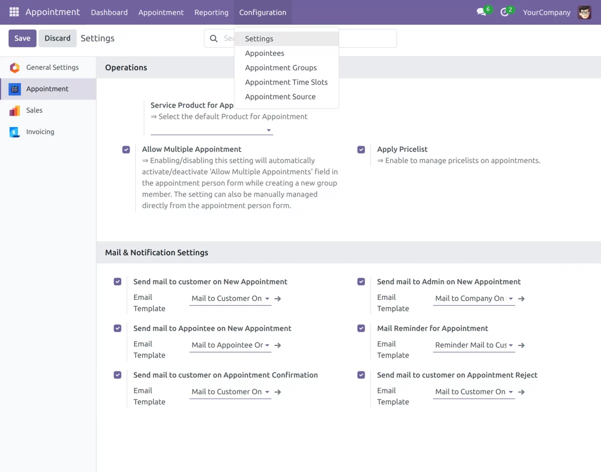 appointment management settings