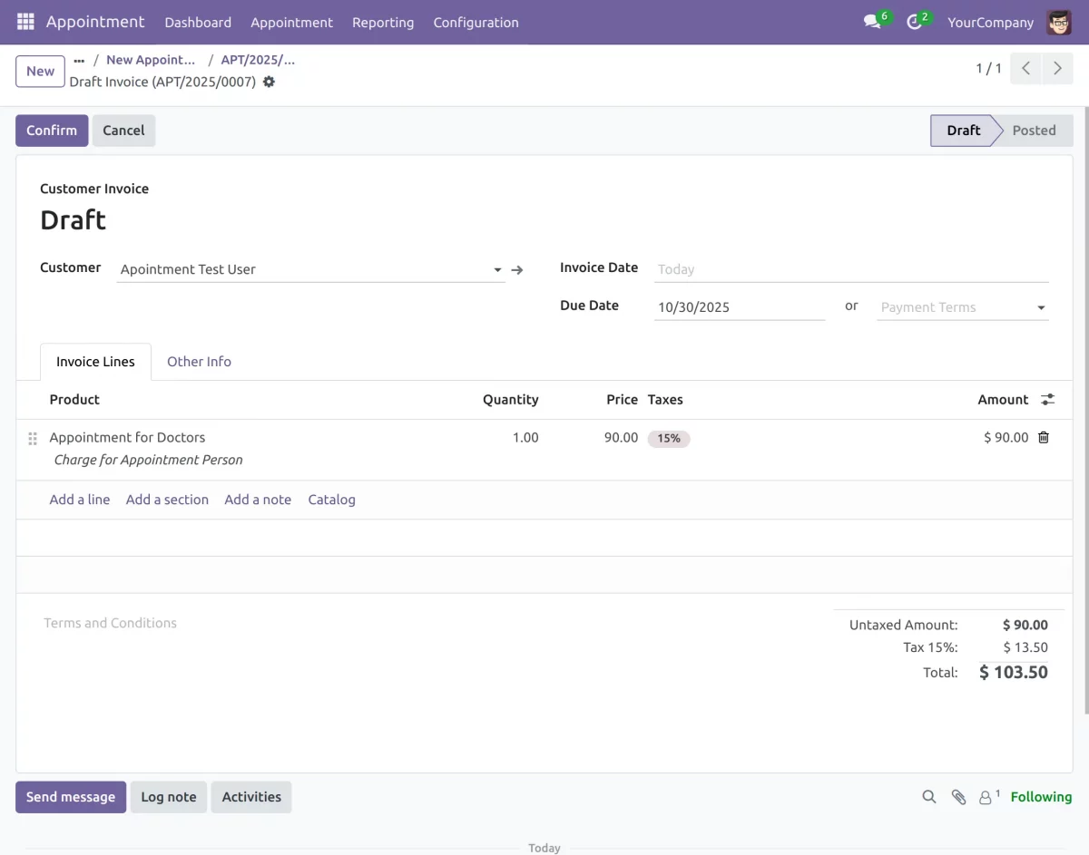 confirm the draft invoice