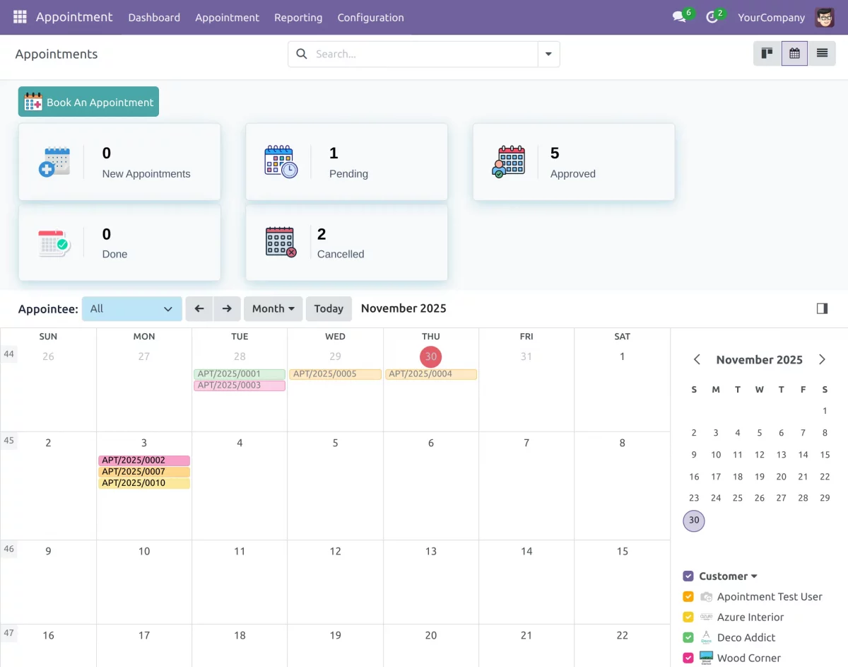 calendar view of appointments