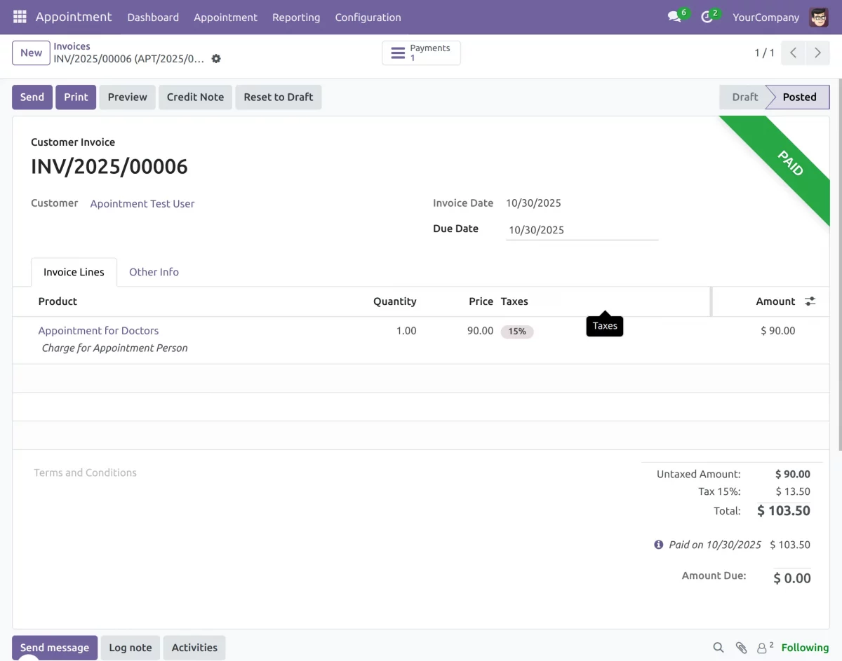 paid invoice marked upon payment
