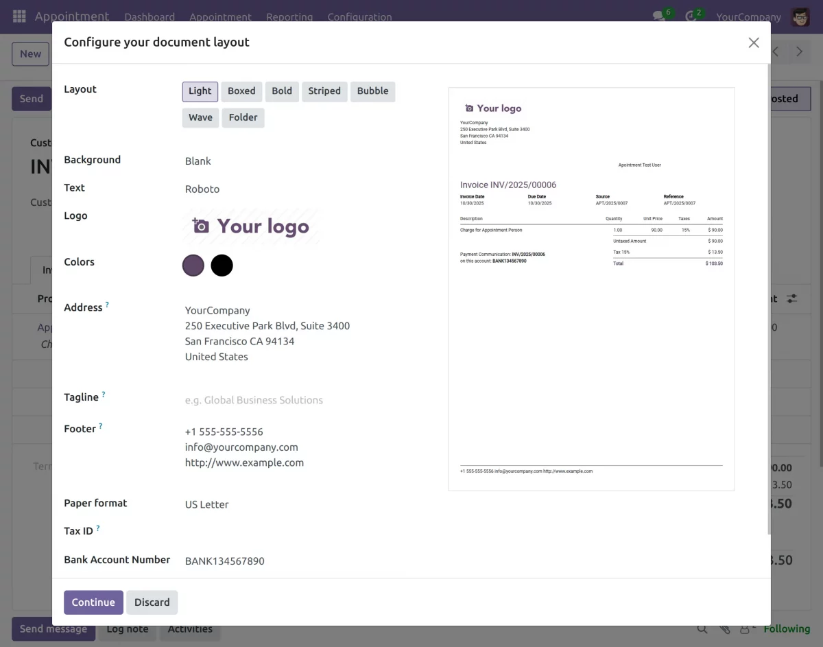 preview of the invoice