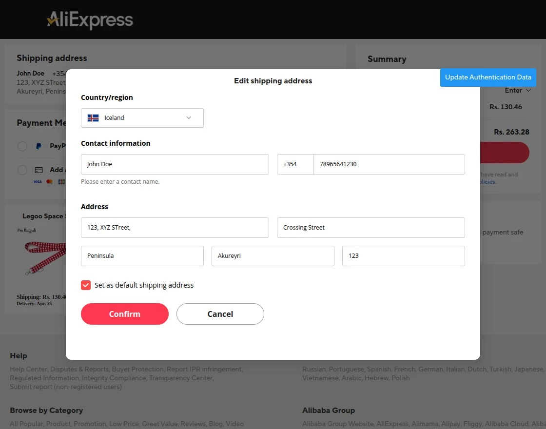 shipping information