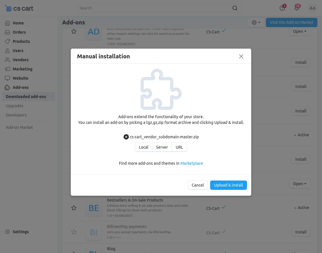 Cs-Cart Vendor Subdomain addon installation