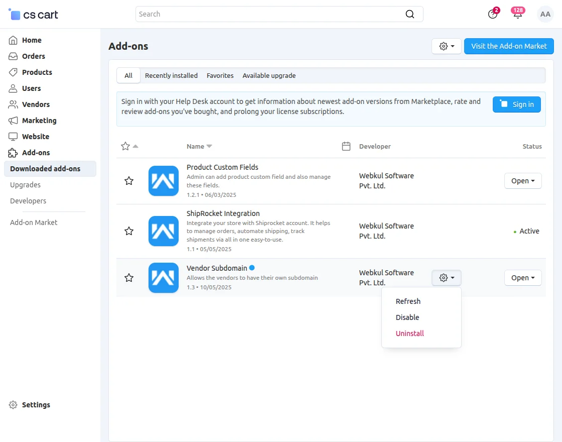 Cs-Cart Vendor Subdomain addon refresh