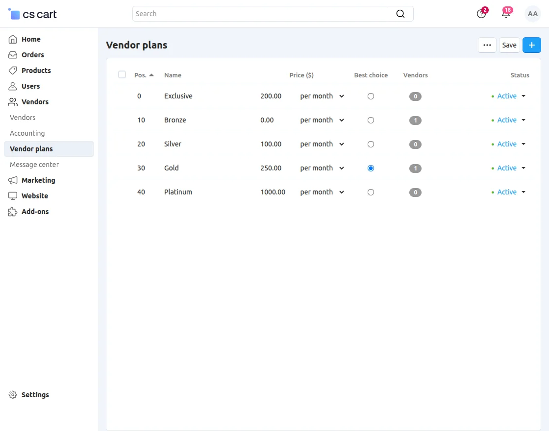 Cs-Cart Vendors Plan