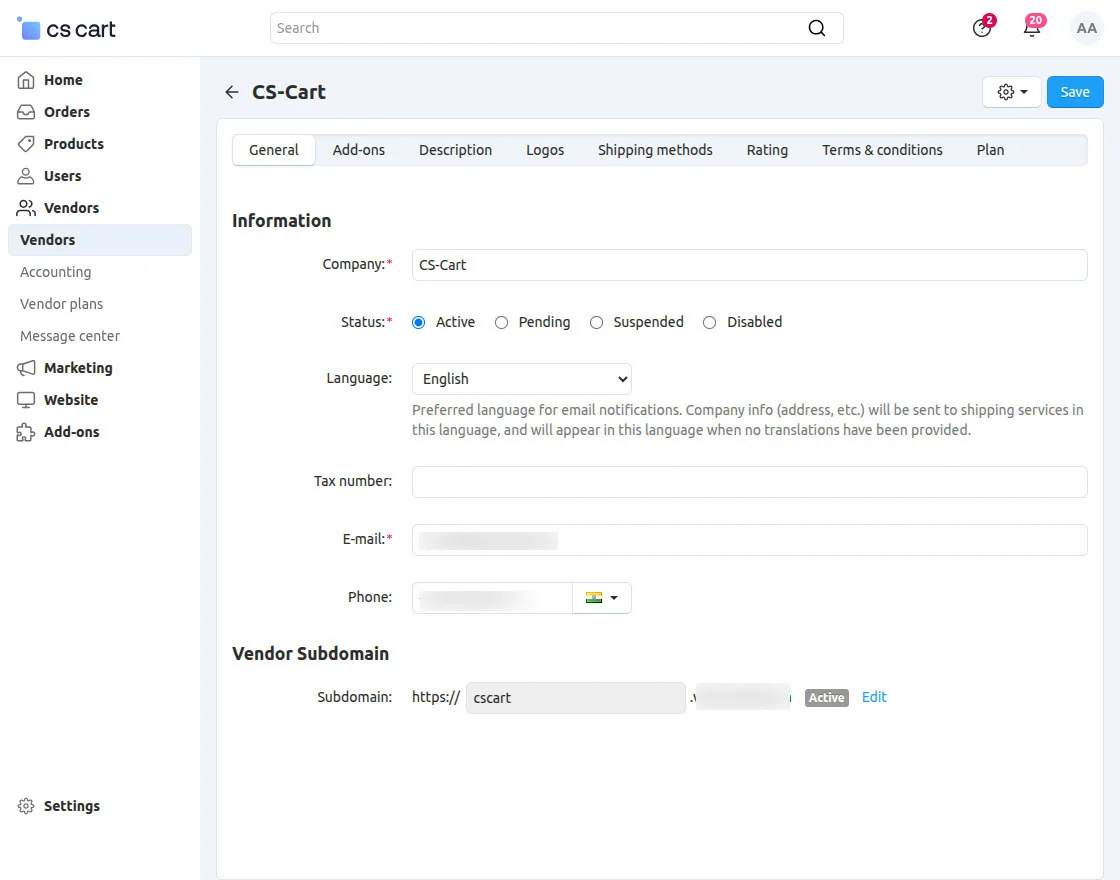 CS-Cart Vendor Profile