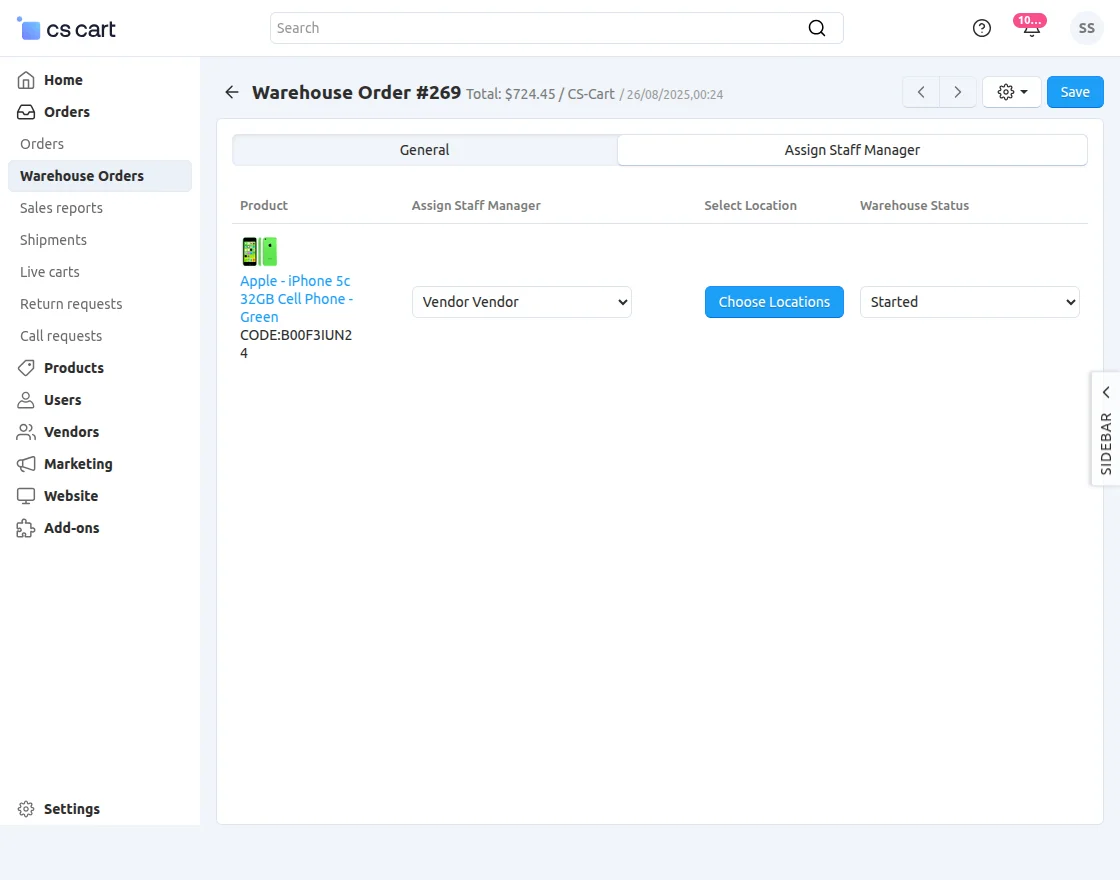 assign location to the order